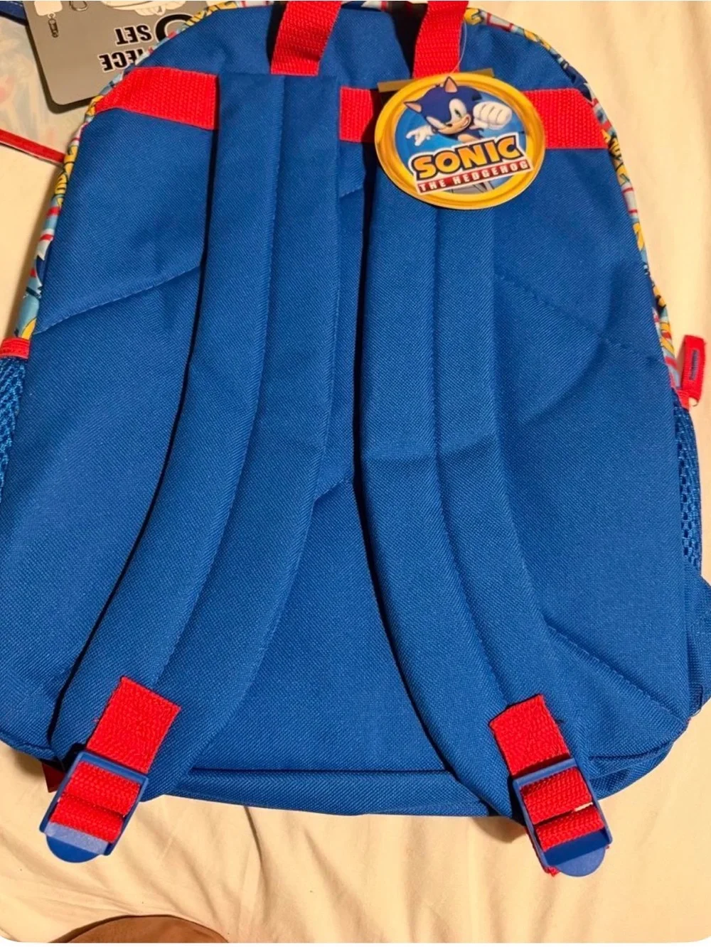 Blue Sonic Character Kids Backpack with Ring Accent